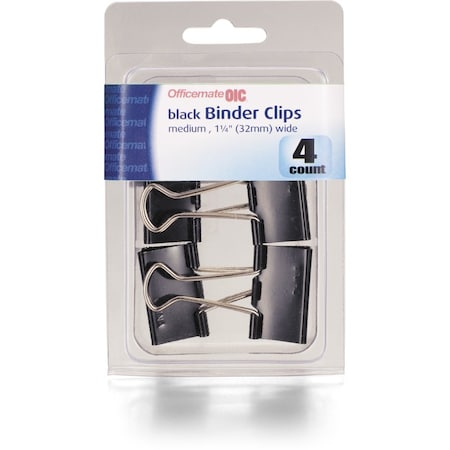 Officemate OIC Medium Black/Silver Binder Clips , 4PK 31086